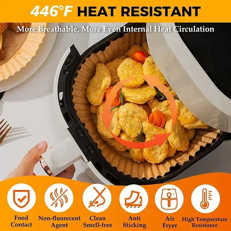 50Pcs Air Fryer Disposable Paper Non-Stick Airfryer Baking Papers Round Air-Fryer Paper Liners Paper Kitchen Accessories