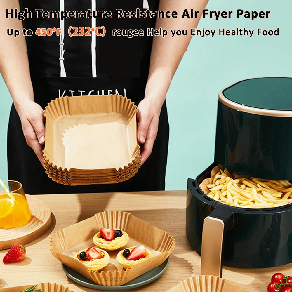 Air Fryer Paper Disposable Airfrying Baking Paper Round Square Air Fryer Liners Non-Stick Air Fryer Disposable Paper 50/100pcs